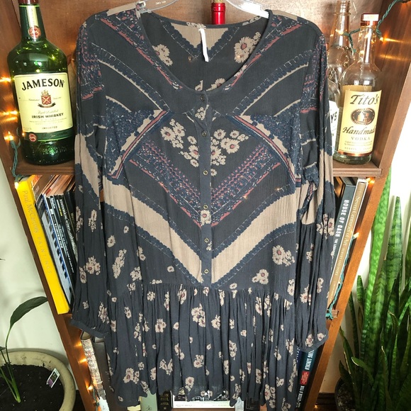 Rare Free People From Your Heart Printed Tunic Dress Midnight Combo size small - Picture 2 of 8
